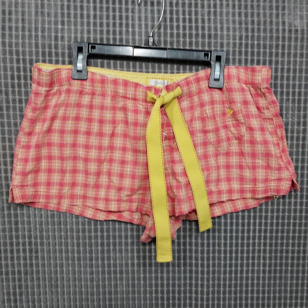 Aerie Pajama Shorts Womens Plaid Cotton Drawstring Small Red Yellow